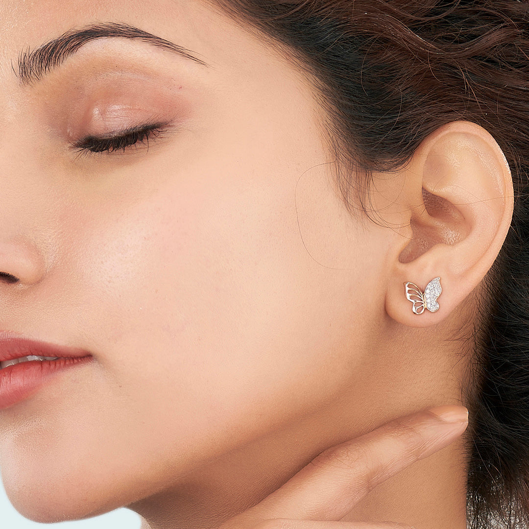 Feather Flight Diamond & Gold Stud Earrings for Women