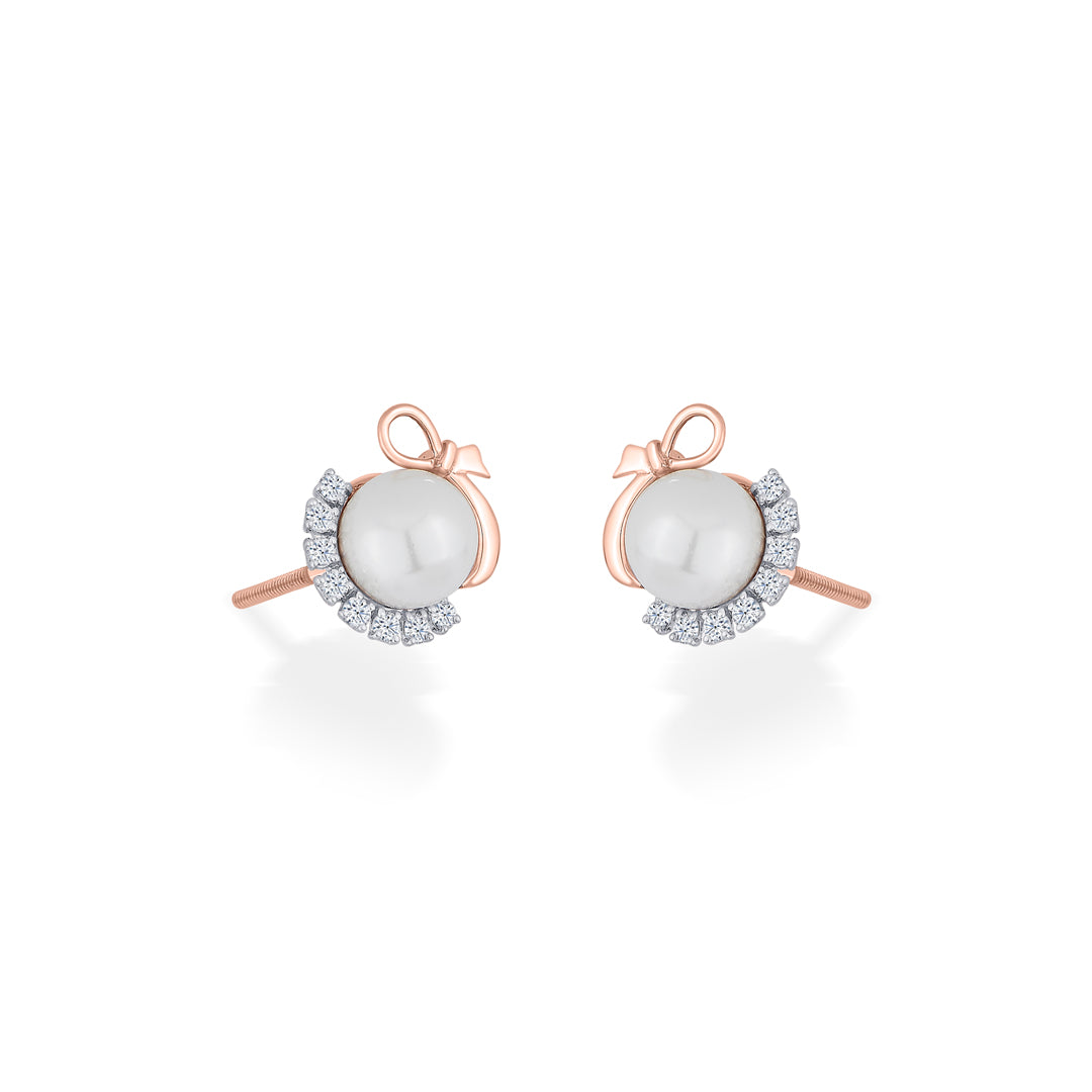 Frost Pearl Diamond & Gold Stud Earrings for Women