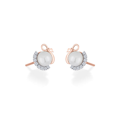 Frost Pearl Diamond & Gold Stud Earrings for Women