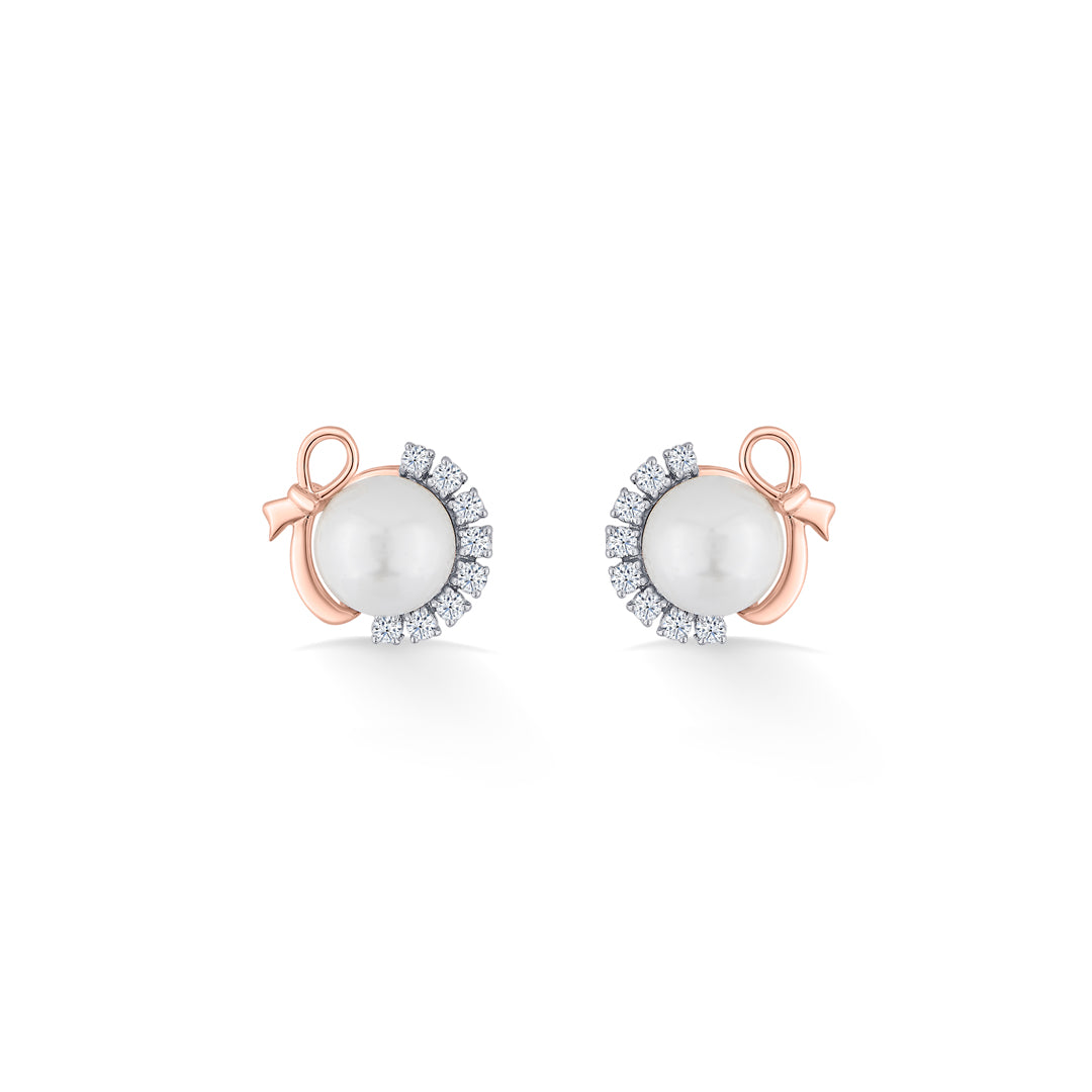 Frost Pearl Diamond & Gold Stud Earrings for Women