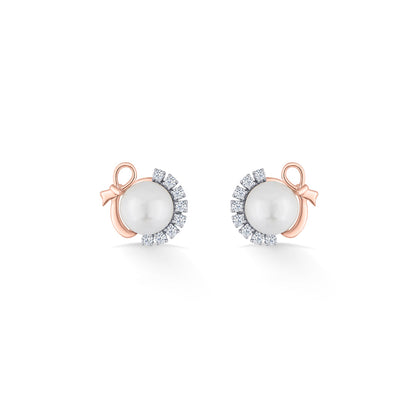 Frost Pearl Diamond & Gold Stud Earrings for Women