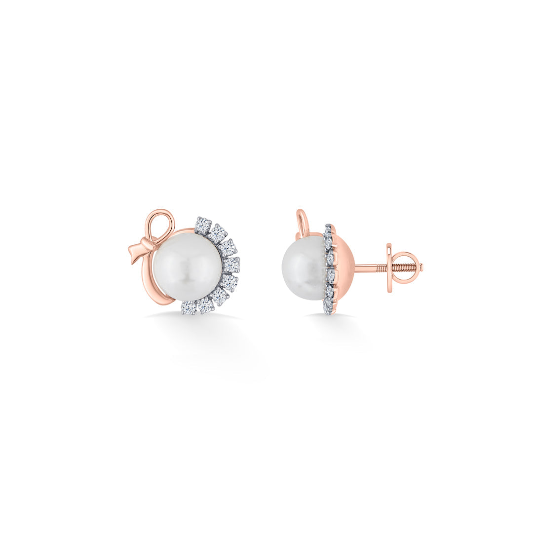 Frost Pearl Diamond & Gold Stud Earrings for Women