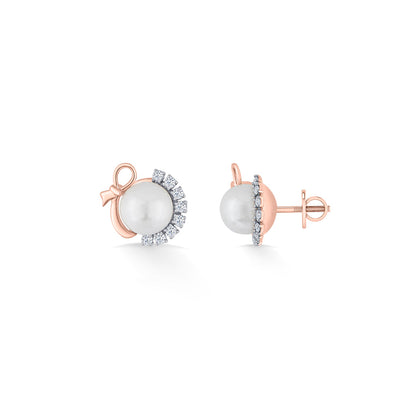 Frost Pearl Diamond & Gold Stud Earrings for Women