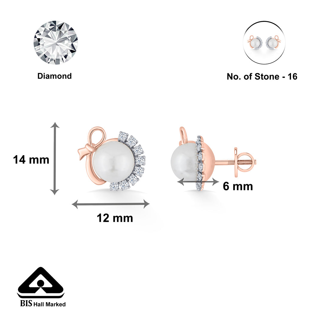Frost Pearl Diamond & Gold Stud Earrings for Women