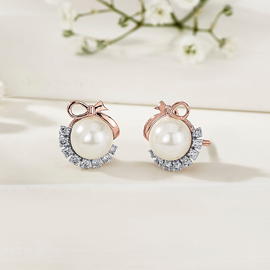 Frost Pearl Diamond & Gold Stud Earrings for Women