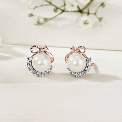 Frost Pearl Diamond & Gold Stud Earrings for Women