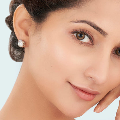 Frost Pearl Diamond & Gold Stud Earrings for Women
