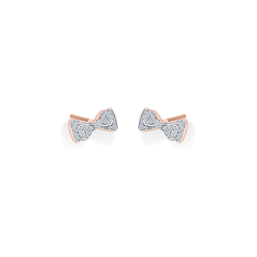 Crystal Bow Diamond & Gold Stud Earrings for Women