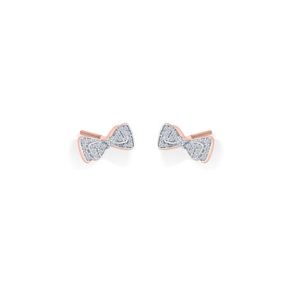 Crystal Bow Diamond & Gold Stud Earrings for Women