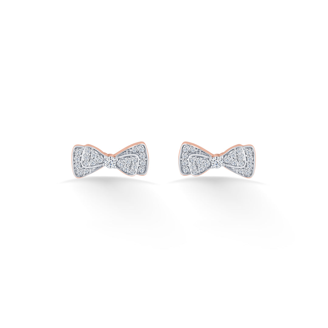 Crystal Bow Diamond & Gold Stud Earrings for Women