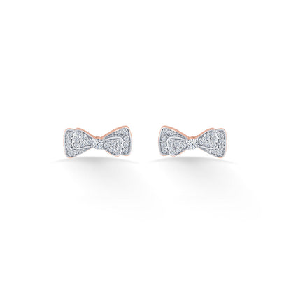 Crystal Bow Diamond & Gold Stud Earrings for Women
