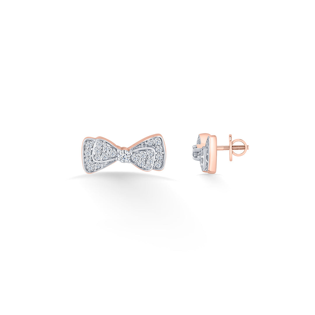 Crystal Bow Diamond & Gold Stud Earrings for Women