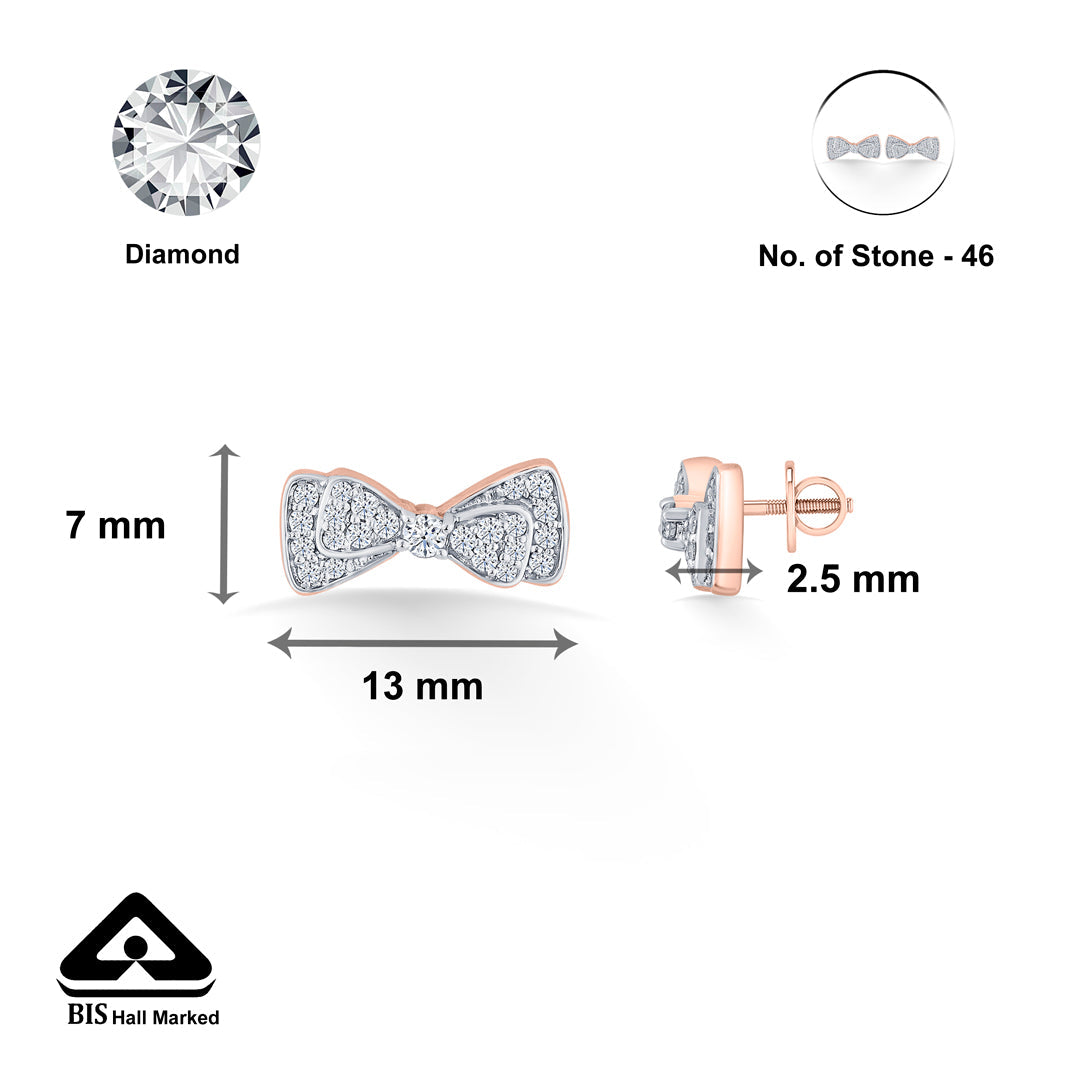 Crystal Bow Diamond & Gold Stud Earrings for Women