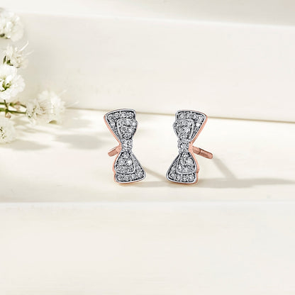 Crystal Bow Diamond & Gold Stud Earrings for Women