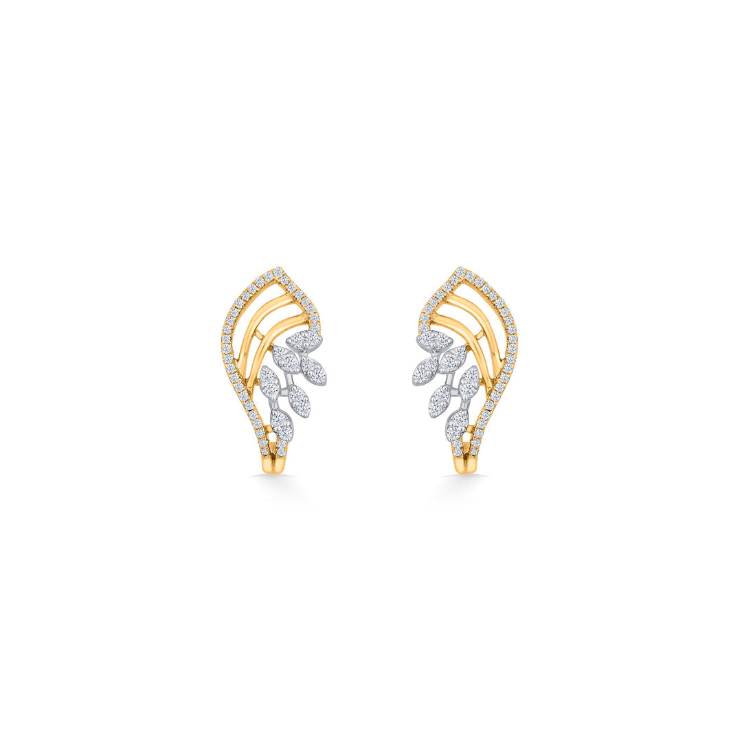 Calm Shell Diamond & Gold Stud Earrings for Women