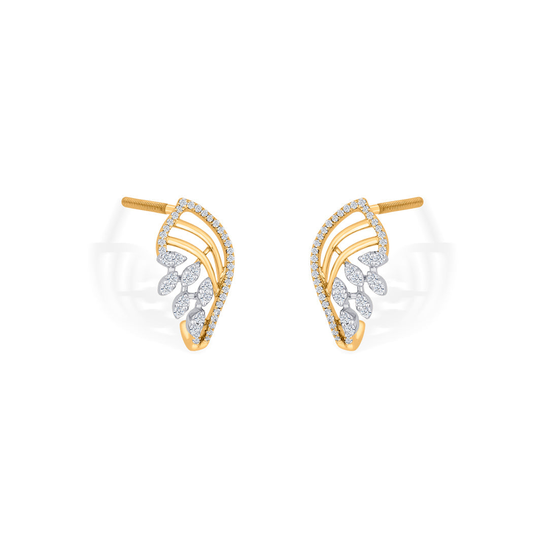Calm Shell Diamond & Gold Stud Earrings for Women