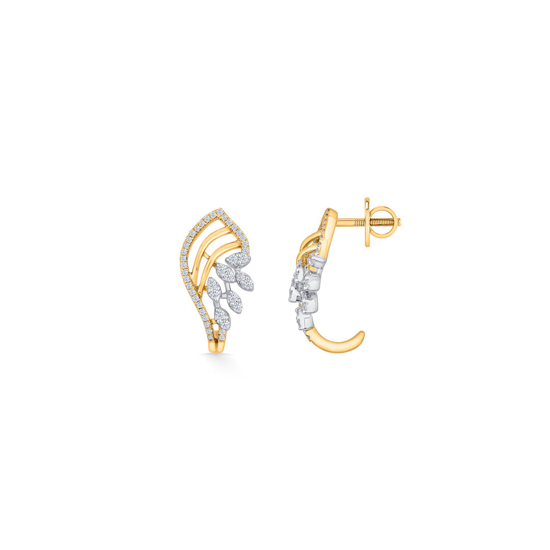 Calm Shell Diamond & Gold Stud Earrings for Women