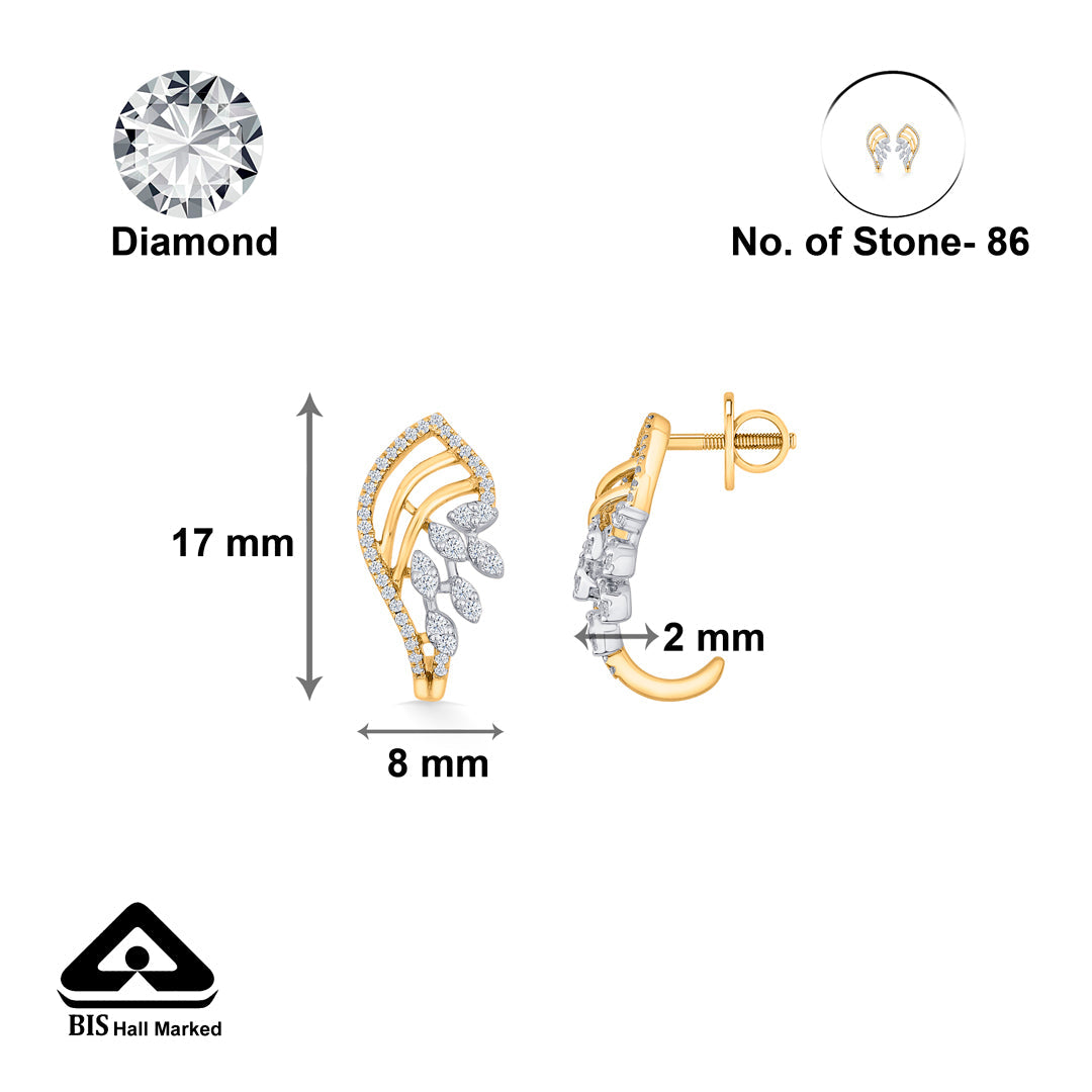 Calm Shell Diamond & Gold Stud Earrings for Women