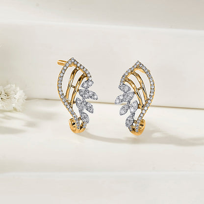 Calm Shell Diamond & Gold Stud Earrings for Women