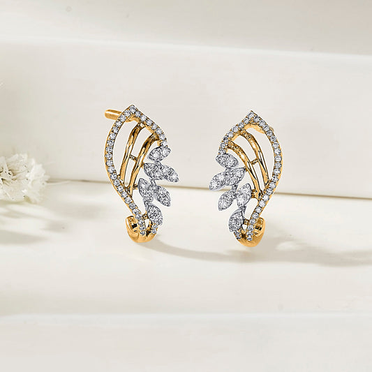 Calm Shell Diamond & Gold Stud Earrings for Women