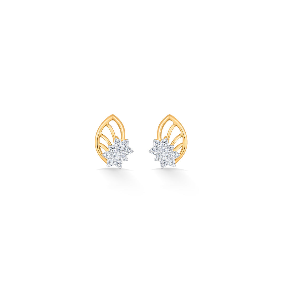 Crystal Leaf Diamond & Gold Stud Earrings for Women