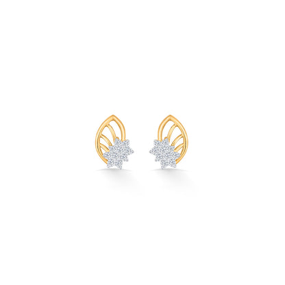 Crystal Leaf Diamond & Gold Stud Earrings for Women