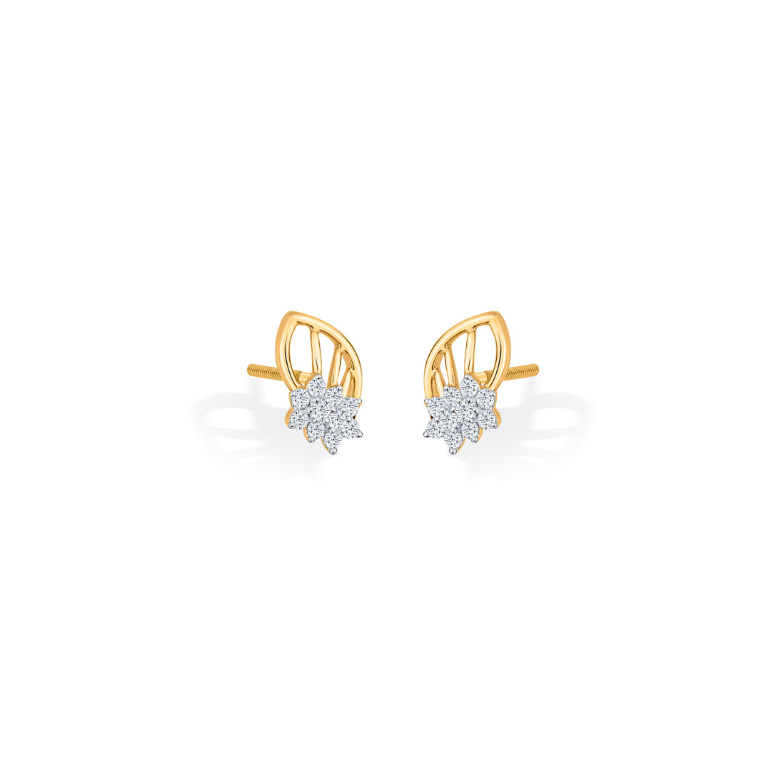 Crystal Leaf Diamond & Gold Stud Earrings for Women