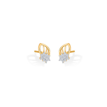Crystal Leaf Diamond & Gold Stud Earrings for Women
