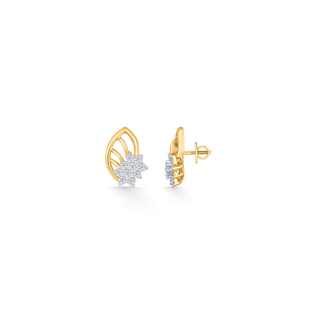 Crystal Leaf Diamond & Gold Stud Earrings for Women