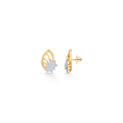 Crystal Leaf Diamond & Gold Stud Earrings for Women