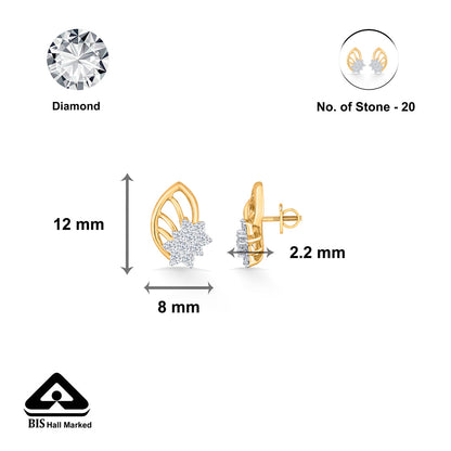 Crystal Leaf Diamond & Gold Stud Earrings for Women