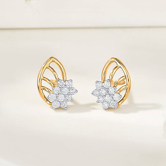 Crystal Leaf Diamond & Gold Stud Earrings for Women