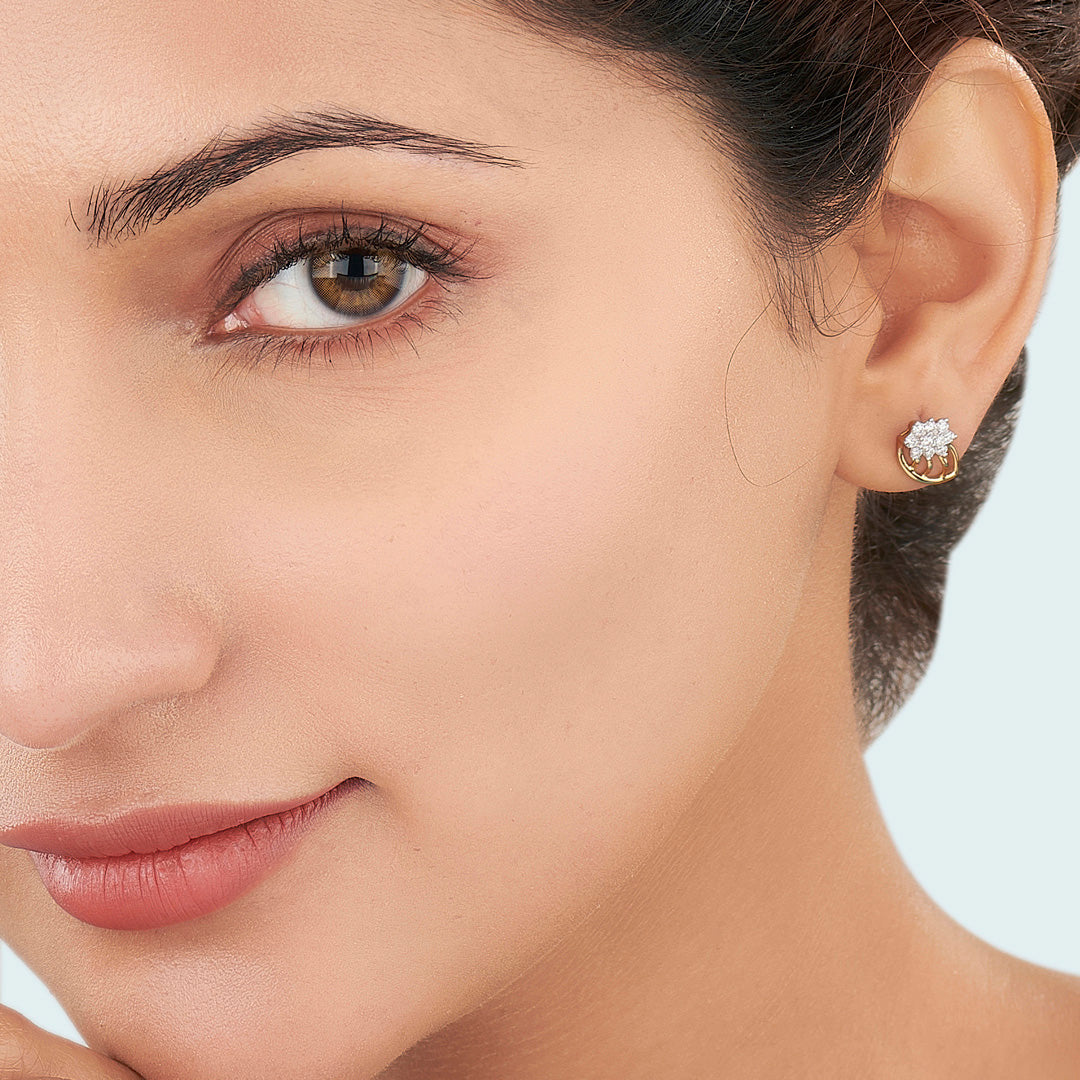 Crystal Leaf Diamond & Gold Stud Earrings for Women