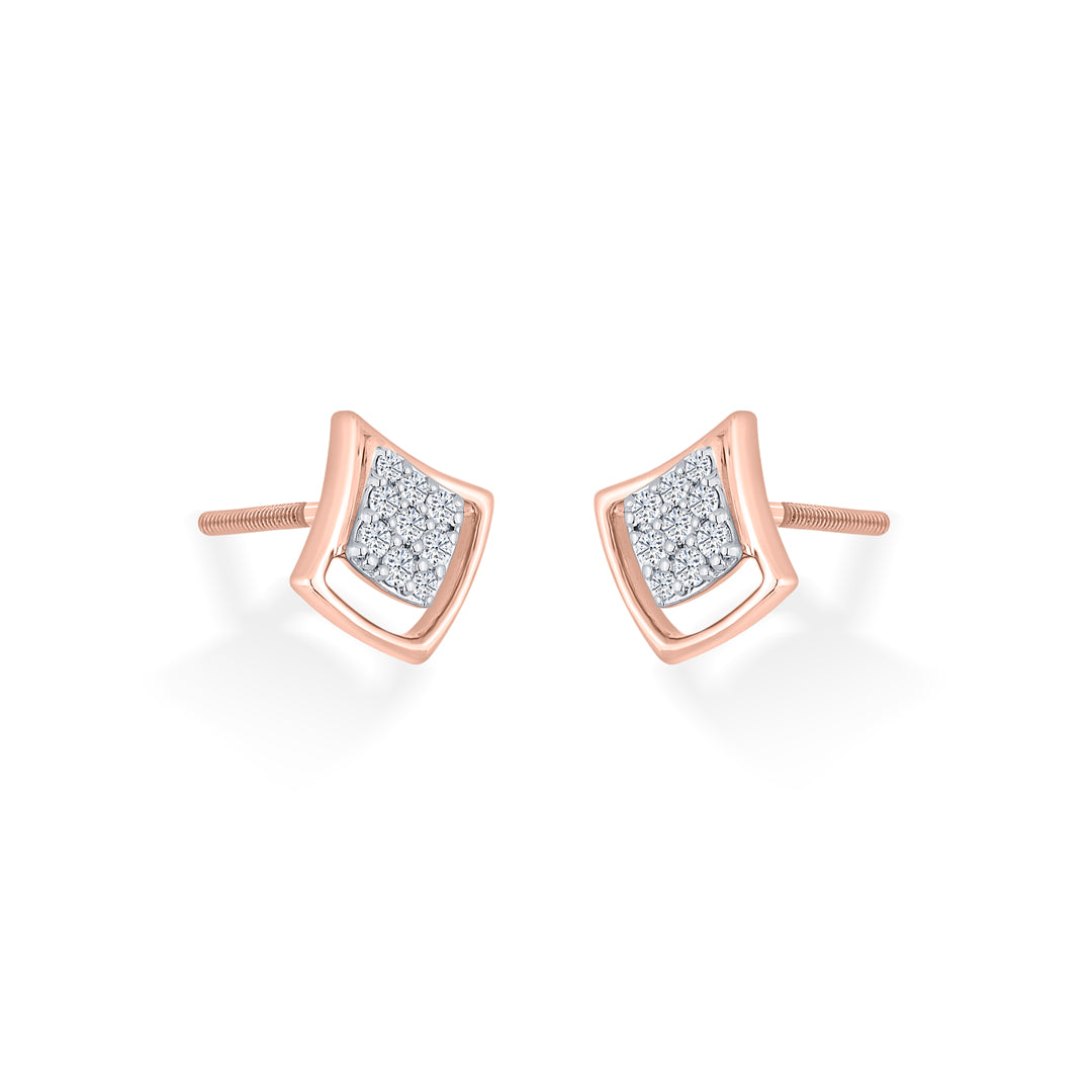 Moon Halo Diamond & Gold Stud Earrings for Women