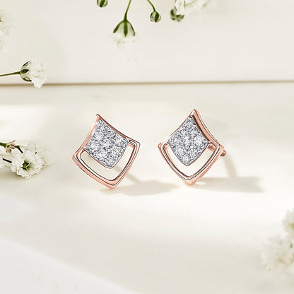 Moon Halo Diamond & Gold Stud Earrings for Women
