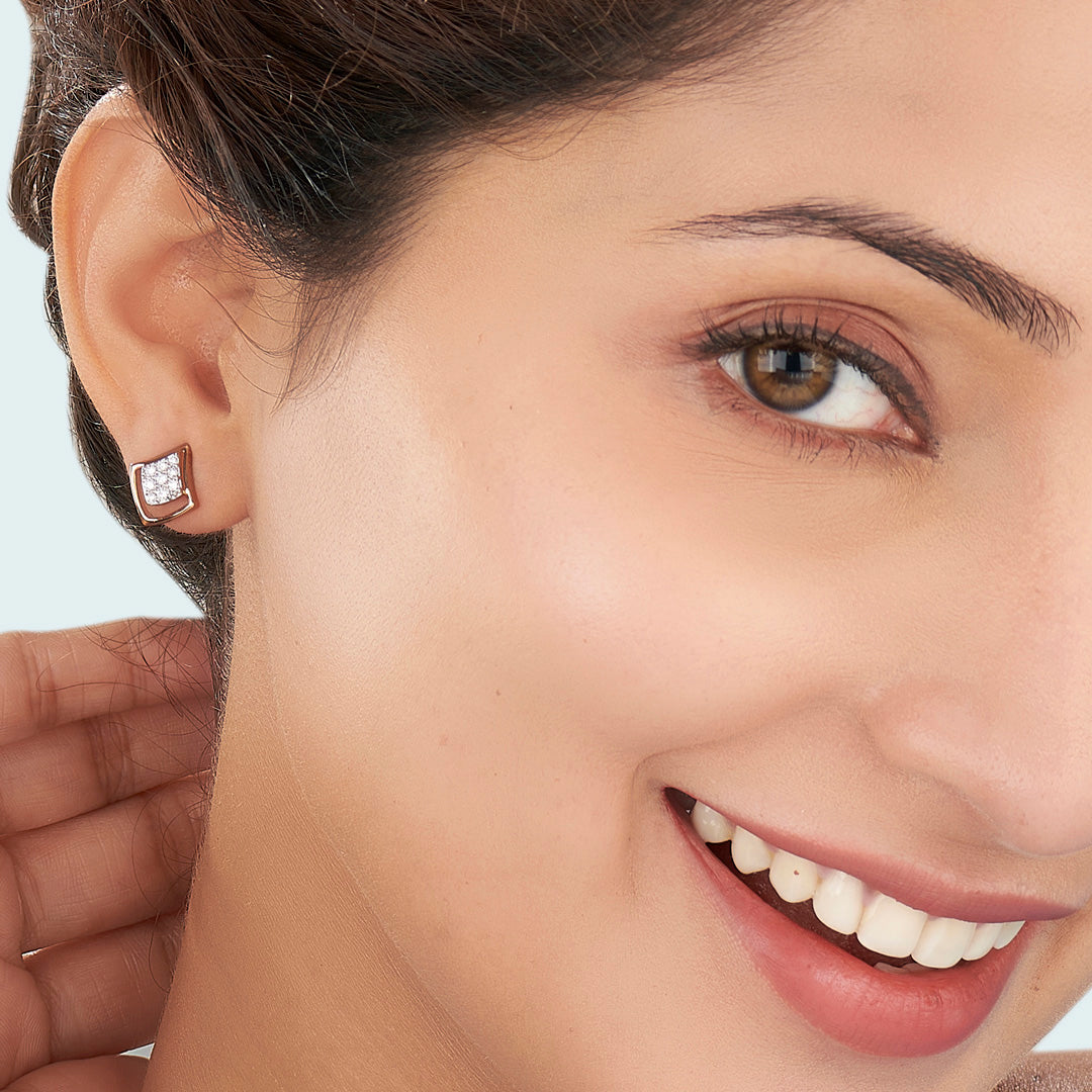 Moon Halo Diamond & Gold Stud Earrings for Women