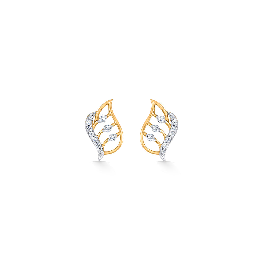 Endless Leaves Diamond & Gold Stud Earrings for Women