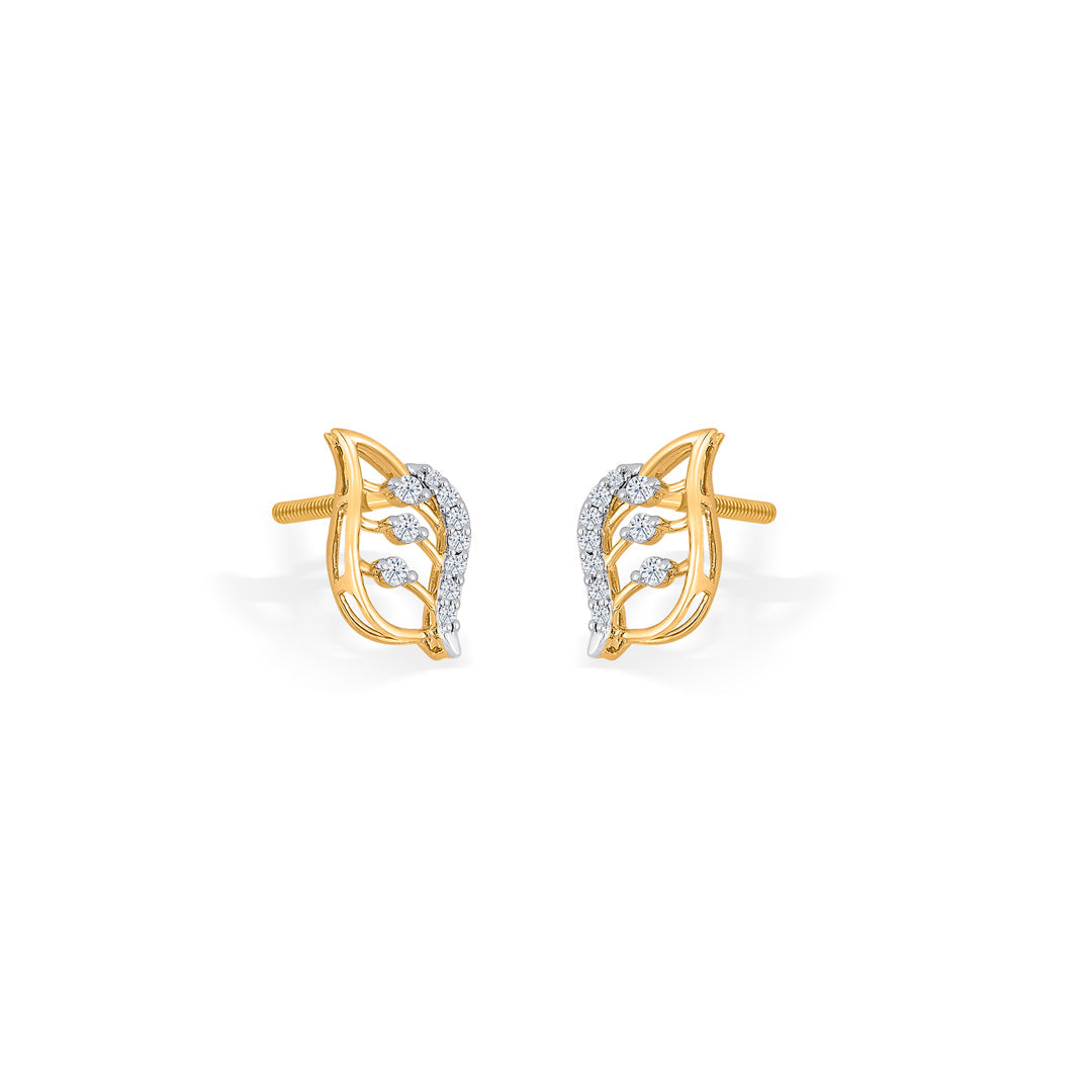 Endless Leaves Diamond & Gold Stud Earrings for Women