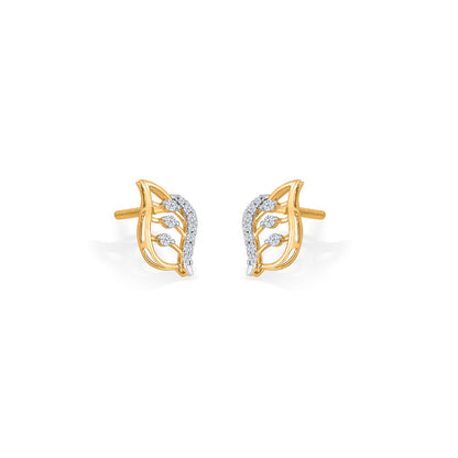 Endless Leaves Diamond & Gold Stud Earrings for Women