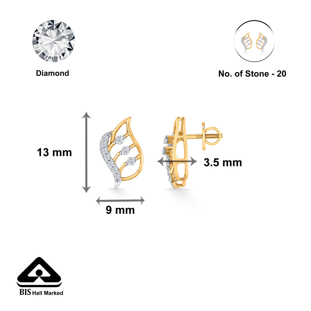 Endless Leaves Diamond & Gold Stud Earrings for Women