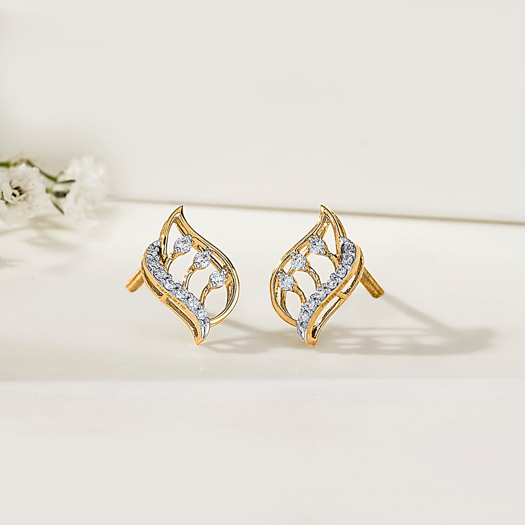 Endless Leaves Diamond & Gold Stud Earrings for Women