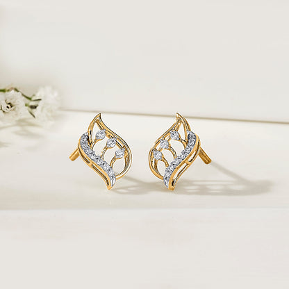 Endless Leaves Diamond & Gold Stud Earrings for Women