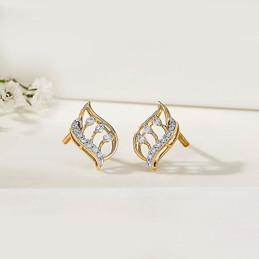 Endless Leaves Diamond & Gold Stud Earrings for Women