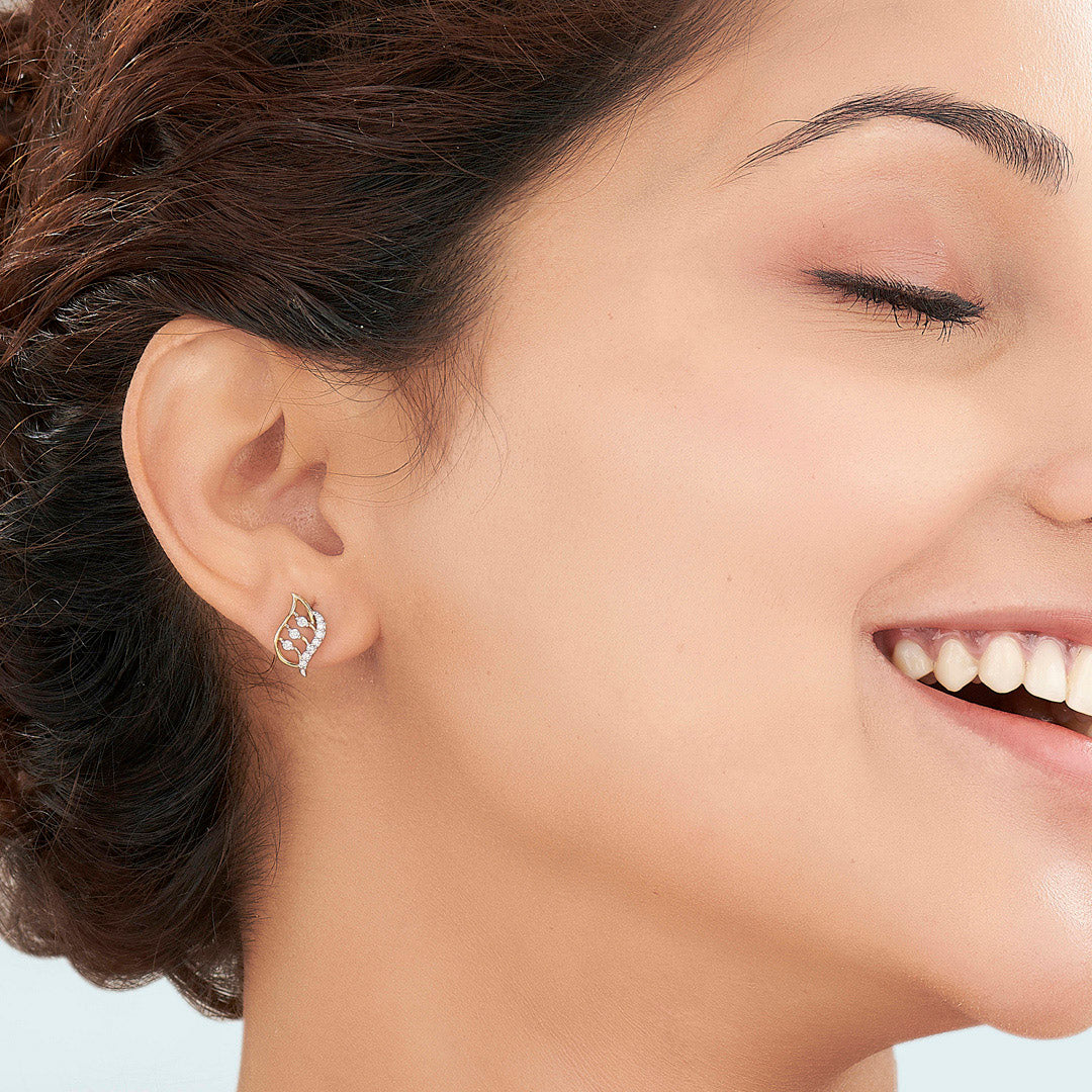 Endless Leaves Diamond & Gold Stud Earrings for Women