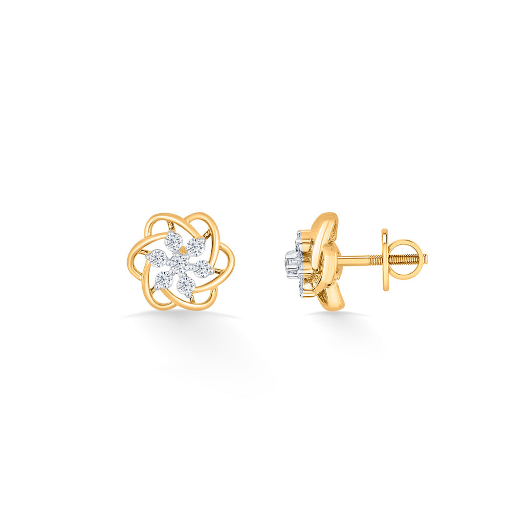 Cosmic Bloom Diamond & Gold Stud Earrings for Women