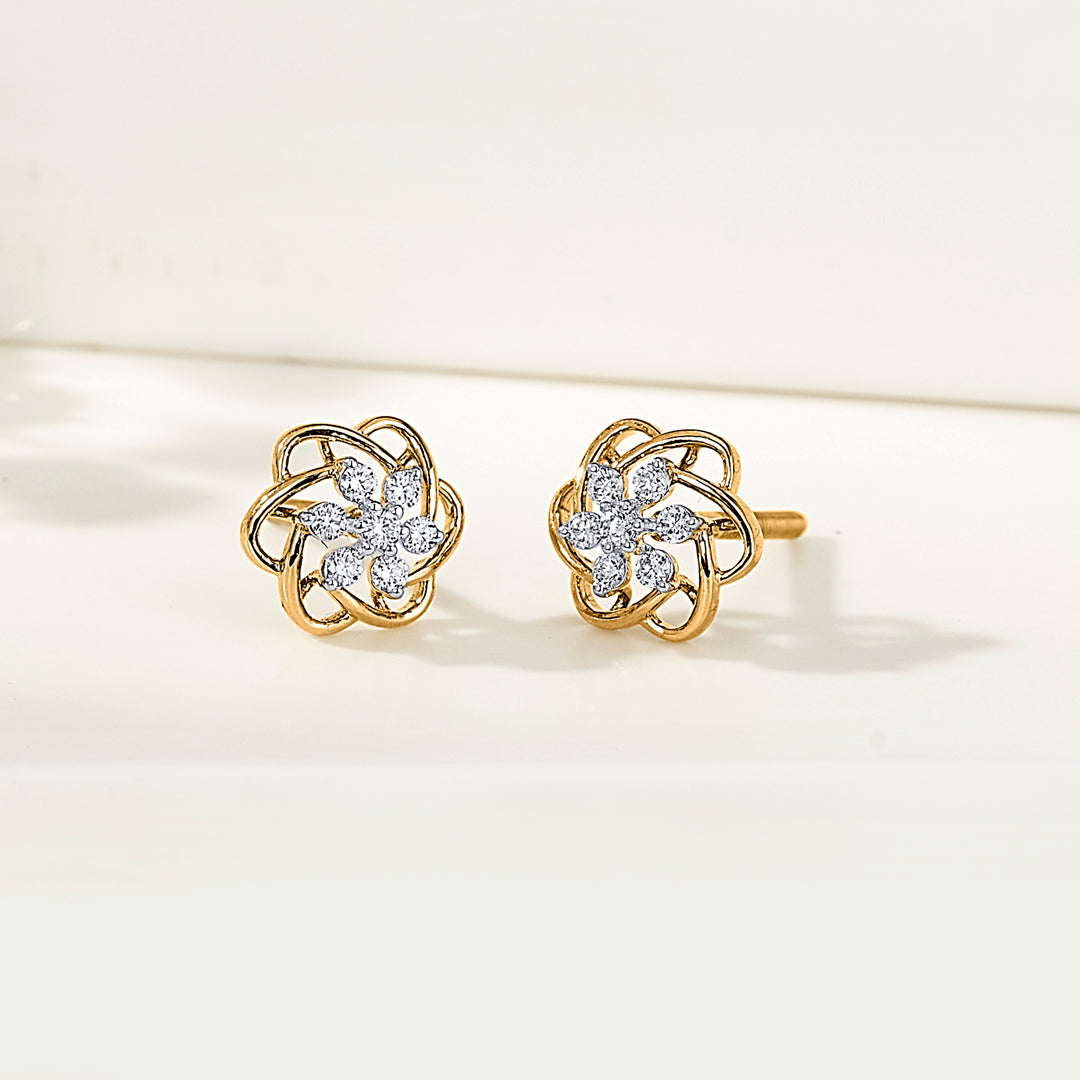 Cosmic Bloom Diamond & Gold Stud Earrings for Women