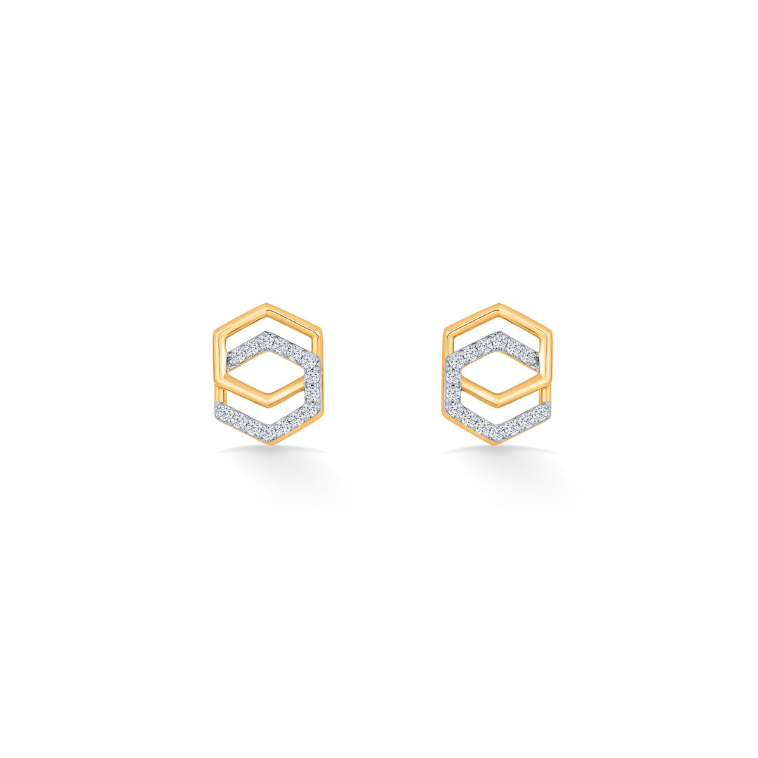 Geo Shine Diamond & Gold Stud Earrings for Women