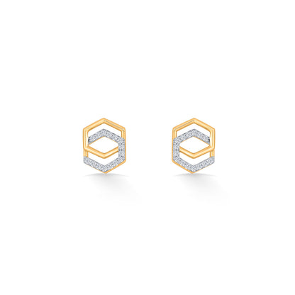 Geo Shine Diamond & Gold Stud Earrings for Women
