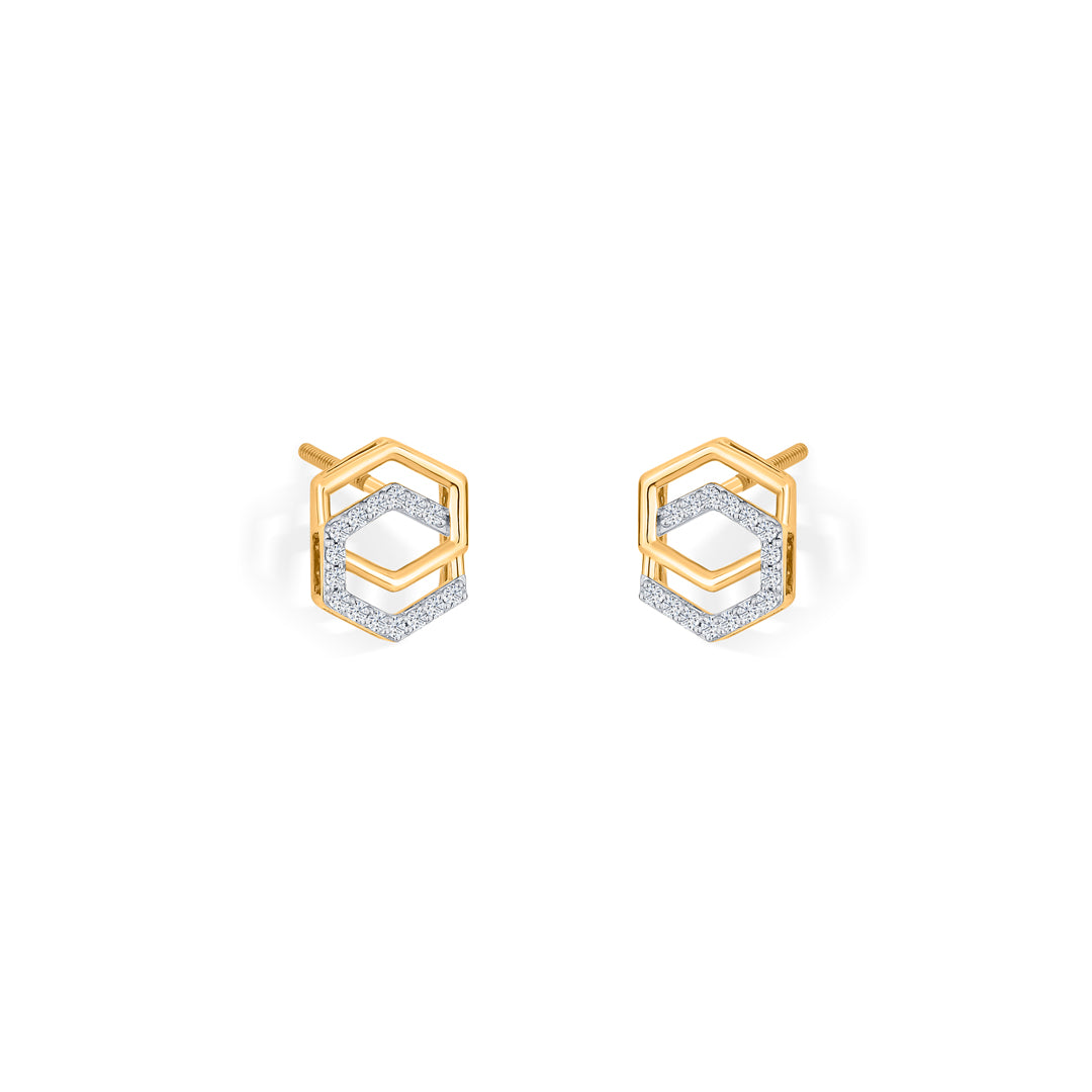 Geo Shine Diamond & Gold Stud Earrings for Women