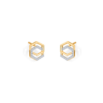 Geo Shine Diamond & Gold Stud Earrings for Women